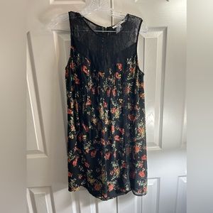 Ro De Black Floral Full Zipper Back Mini Dress - Size M
